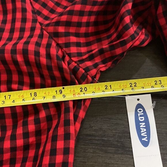 Old Navy New Large faux wrap tie in back peplum red black checkered - Picture 6 of 8
